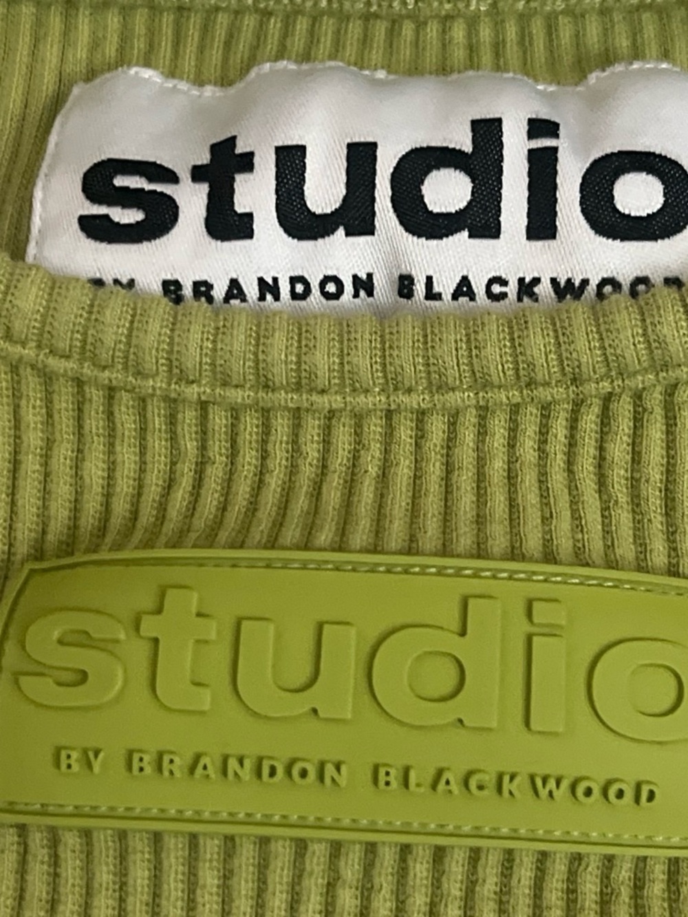 Brandon Blackwood Lime Green Ribbed Studio Logo Top